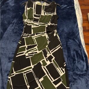 Chaps Green and Black Geometric Midi Dress